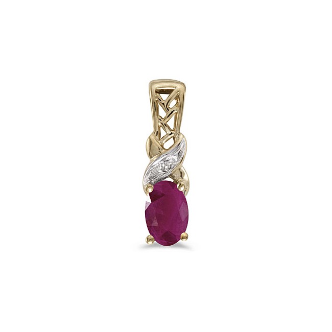 14k Yellow Gold Oval Ruby And Diamond Pendant