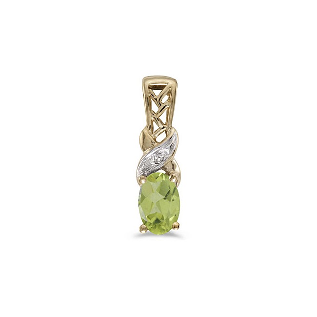 14k Yellow Gold Oval Peridot And Diamond Pendant