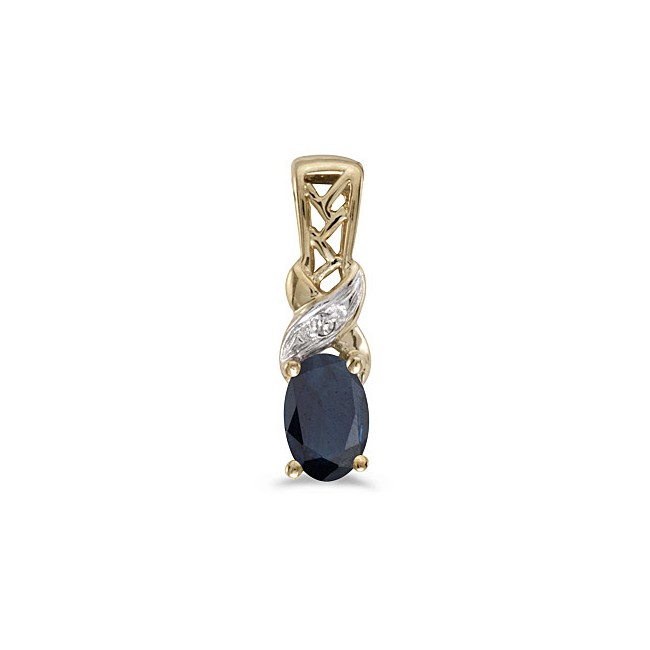 14k Yellow Gold Oval Sapphire And Diamond Pendant