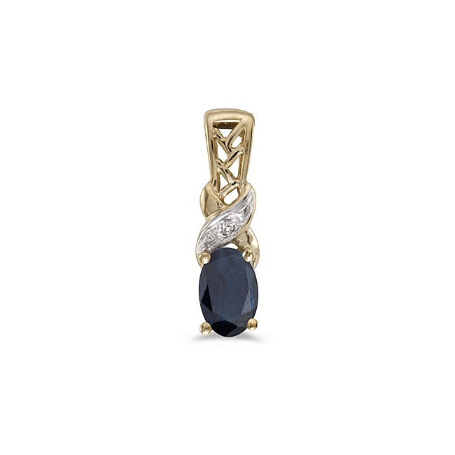 14k Yellow Gold Oval Sapphire And Diamond Pendant