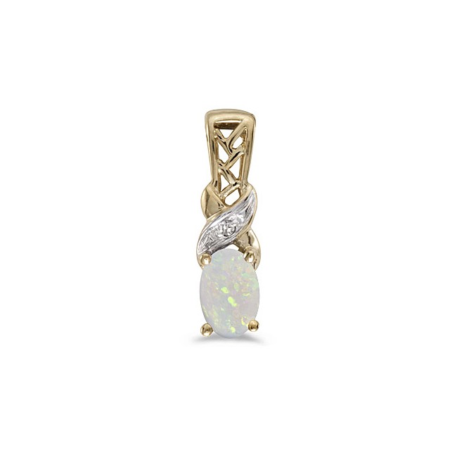 14k Yellow Gold Oval Opal And Diamond Pendant