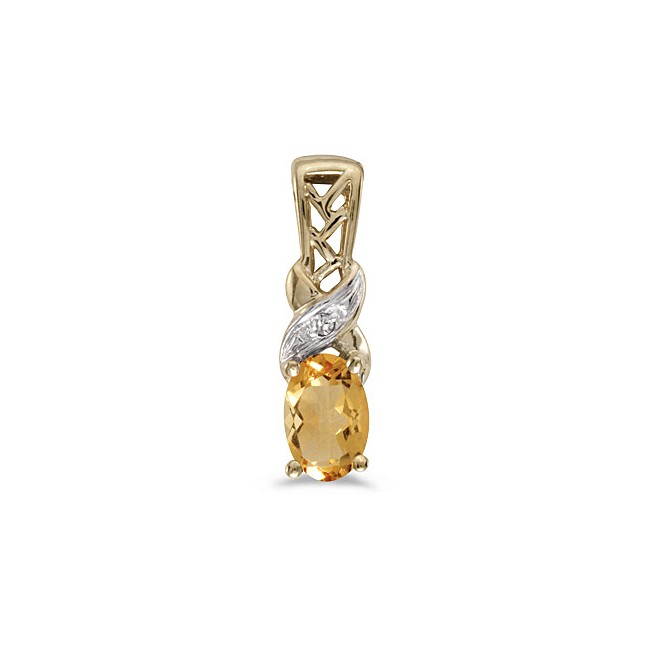 14k Yellow Gold Oval Citrine And Diamond Pendant