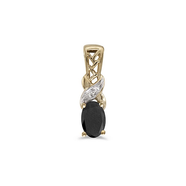 14k Yellow Gold Oval Onyx And Diamond Pendant