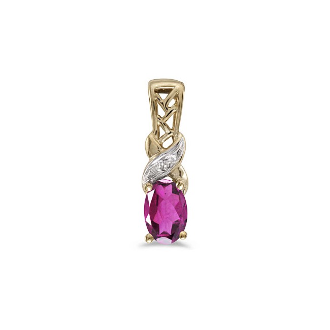 14k Yellow Gold Oval Pink Topaz And Diamond Pendant