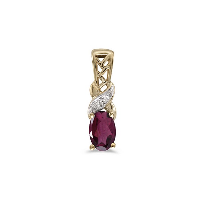 14k Yellow Gold Oval Rhodolite Garnet And Diamond Pendant