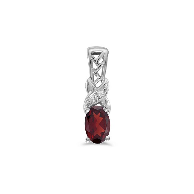 14k White Gold Oval Garnet And Diamond Pendant