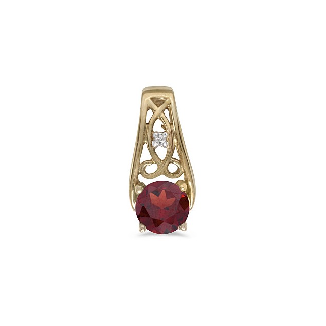 14k Yellow Gold Round Garnet And Diamond Pendant