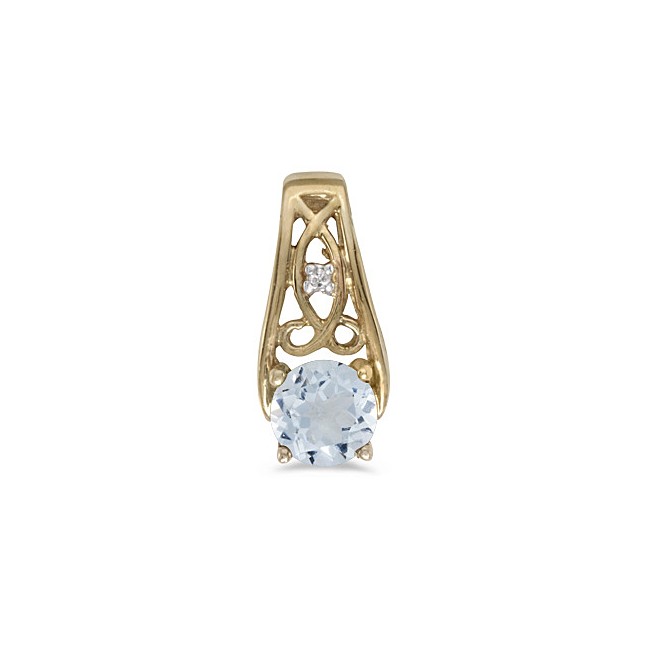 14k Yellow Gold Round Aquamarine And Diamond Pendant