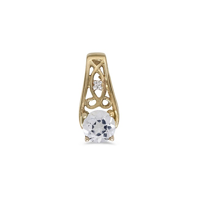 14k Yellow Gold Round White Topaz And Diamond Pendant