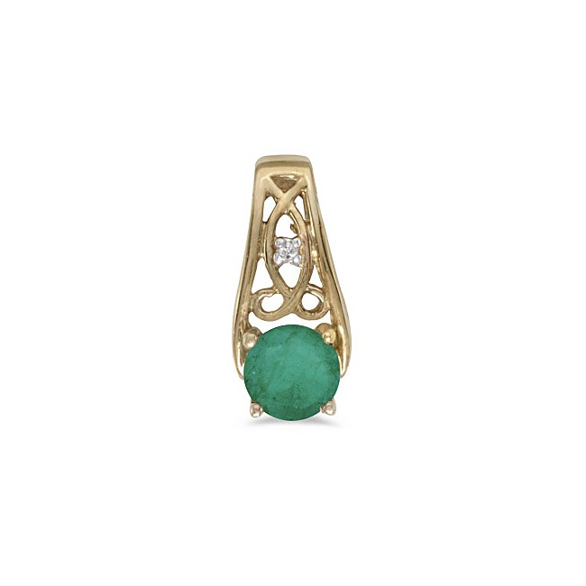 14k Yellow Gold Round Emerald And Diamond Pendant