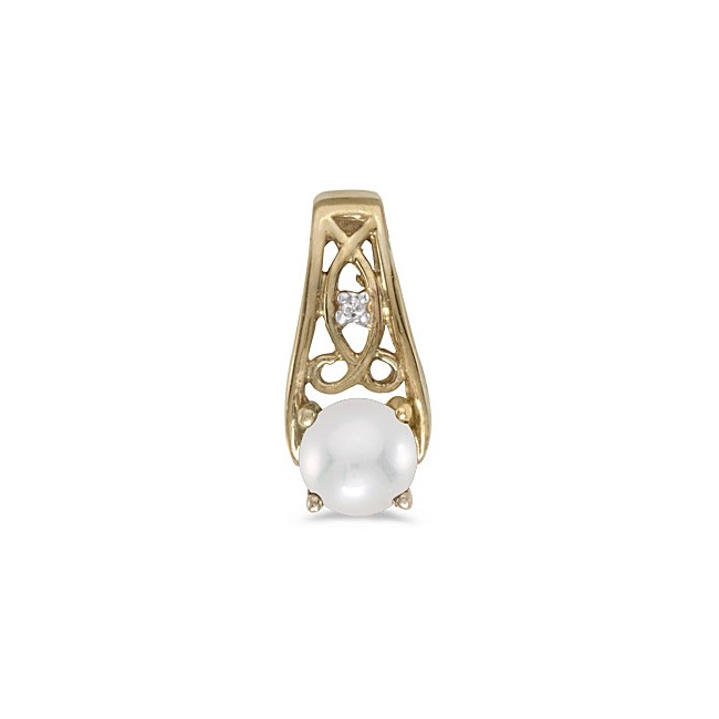 14k Yellow Gold Pearl And Diamond Pendant