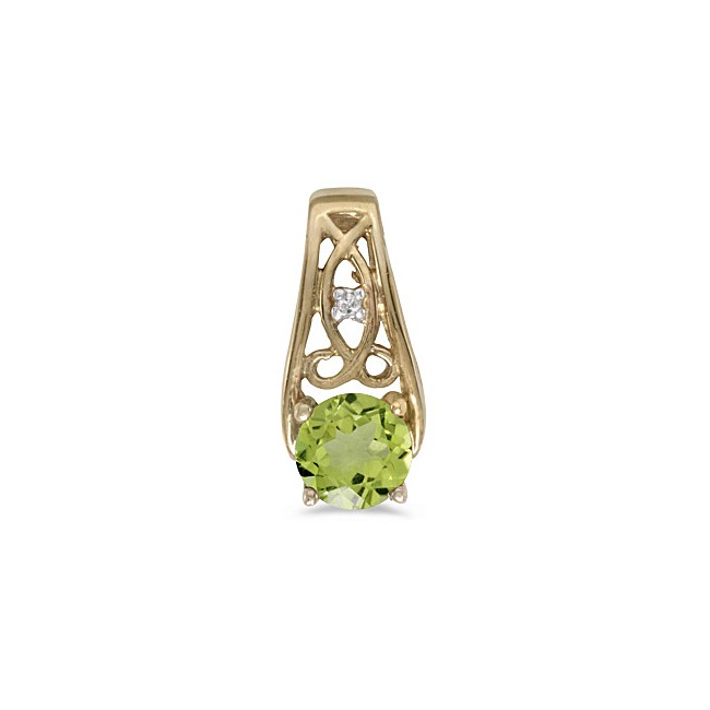 14k Yellow Gold Round Peridot And Diamond Pendant