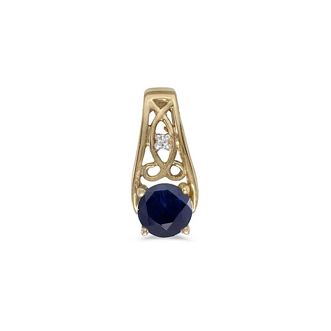 14k Yellow Gold Round Sapphire And Diamond Pendant