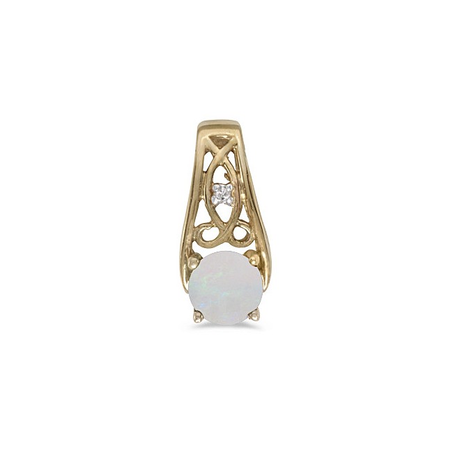 14k Yellow Gold Round Opal And Diamond Pendant