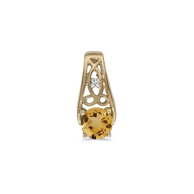 14k Yellow Gold Round Citrine And Diamond Pendant