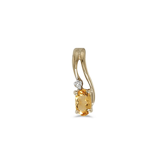 14k Yellow Gold Oval Citrine And Diamond Wave Pendant