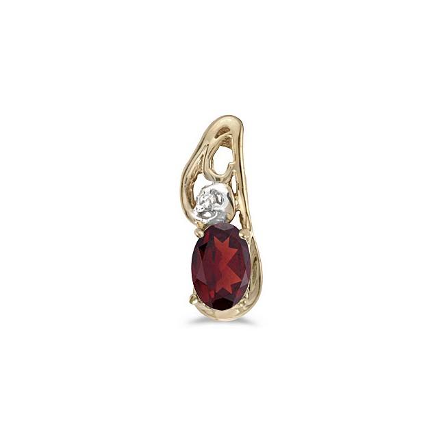 14k Yellow Gold Oval Garnet And Diamond Pendant