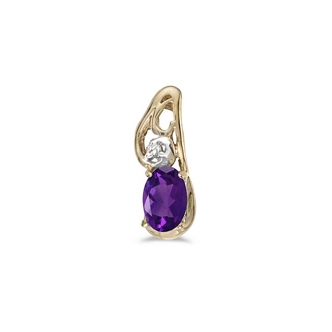 14k Yellow Gold Oval Amethyst And Diamond Pendant