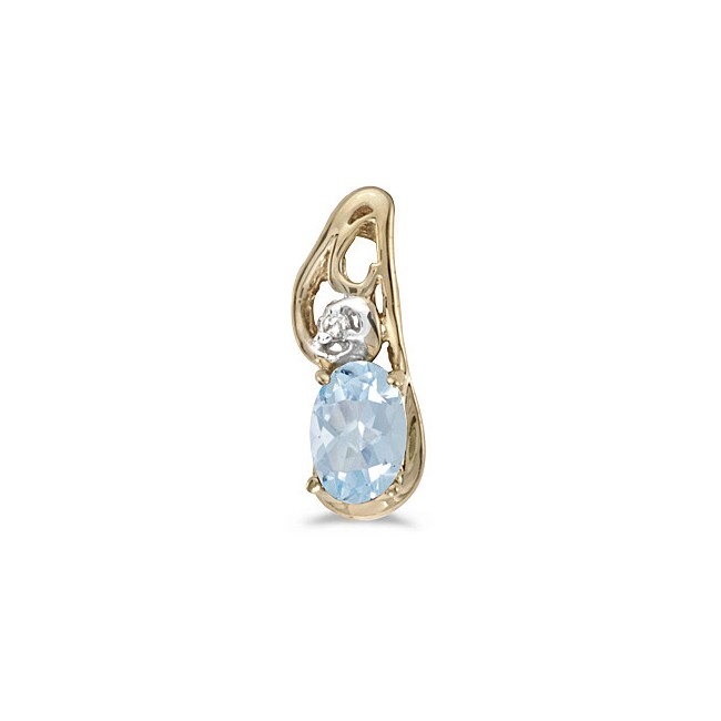 14k Yellow Gold Oval Aquamarine And Diamond Pendant