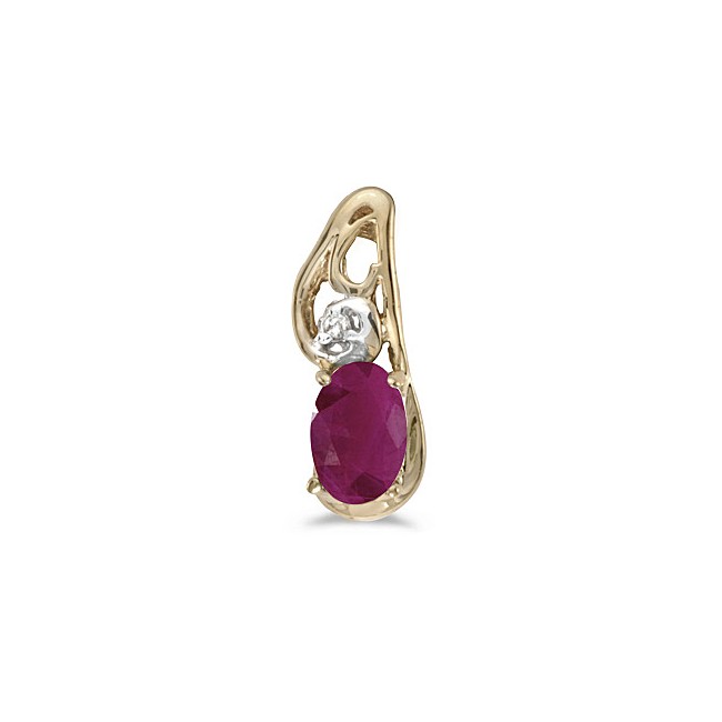 14k Yellow Gold Oval Ruby And Diamond Pendant