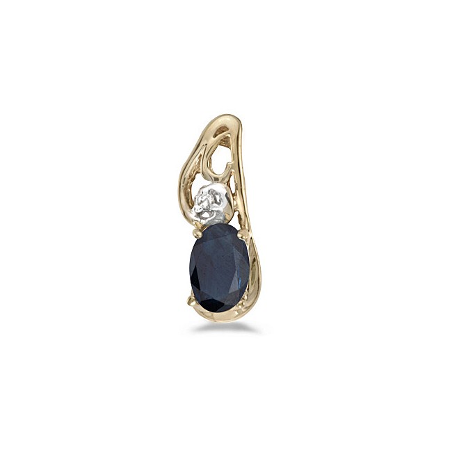 14k Yellow Gold Oval Sapphire And Diamond Pendant