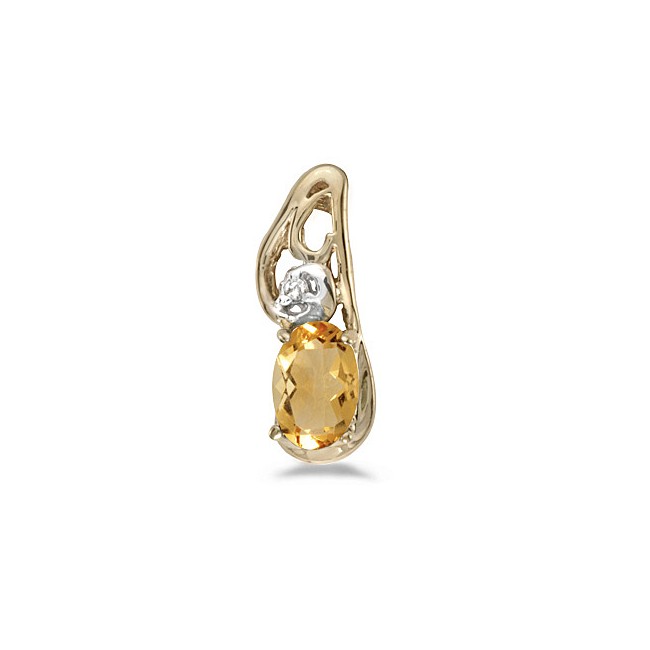 14k Yellow Gold Oval Citrine And Diamond Pendant