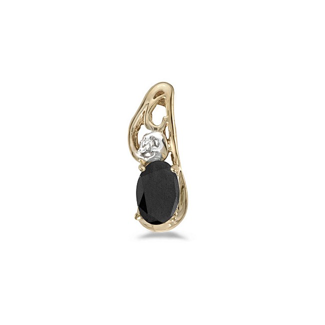 14k Yellow Gold Oval Onyx And Diamond Pendant