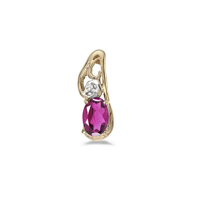 14k Yellow Gold Oval Pink Topaz And Diamond Pendant