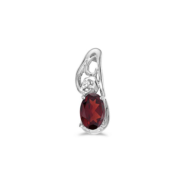 14k White Gold Oval Garnet And Diamond Pendant