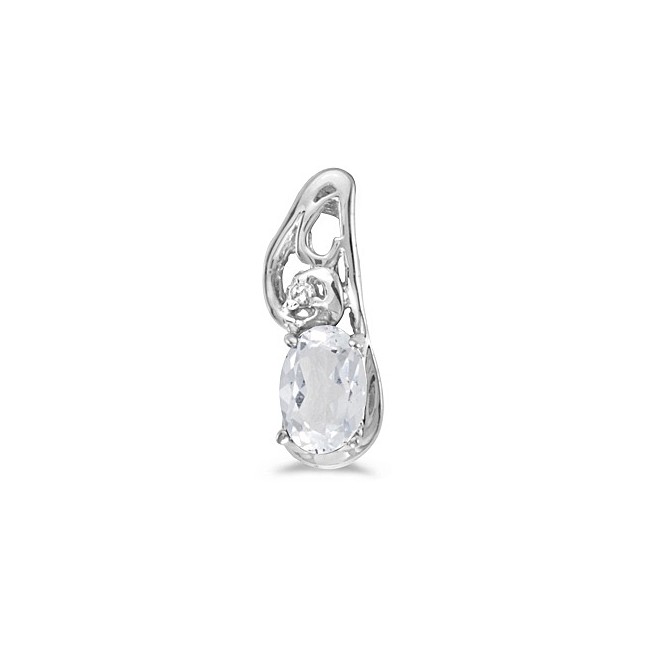 14k White Gold Oval White Topaz And Diamond Pendant