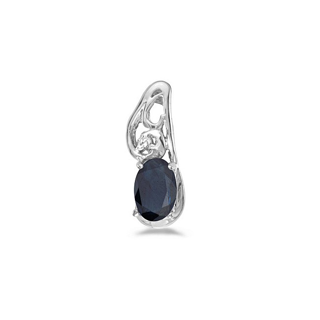 14k White Gold Oval Sapphire And Diamond Pendant