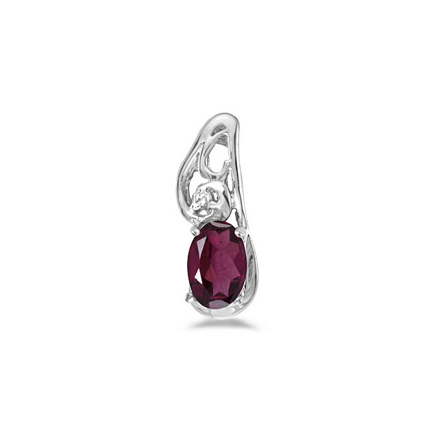 14k White Gold Oval Rhodolite Garnet And Diamond Pendant
