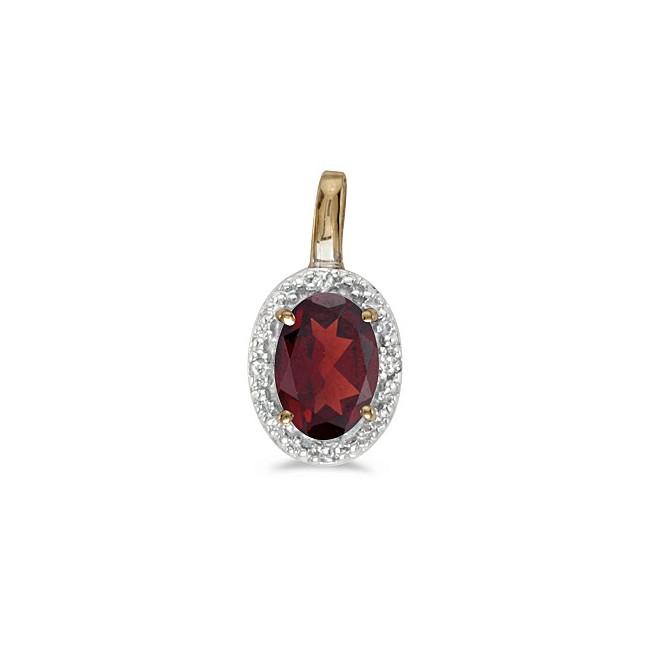 14k Yellow Gold Oval Garnet And Diamond Pendant