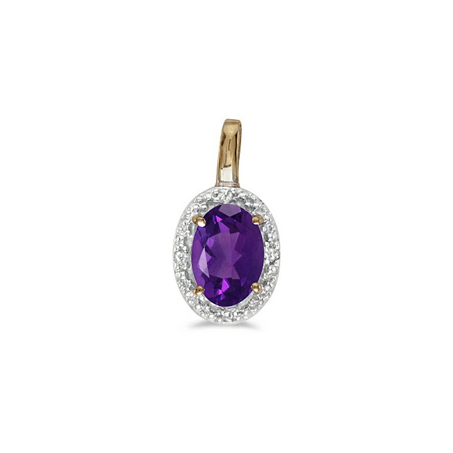 14k Yellow Gold Oval Amethyst And Diamond Pendant