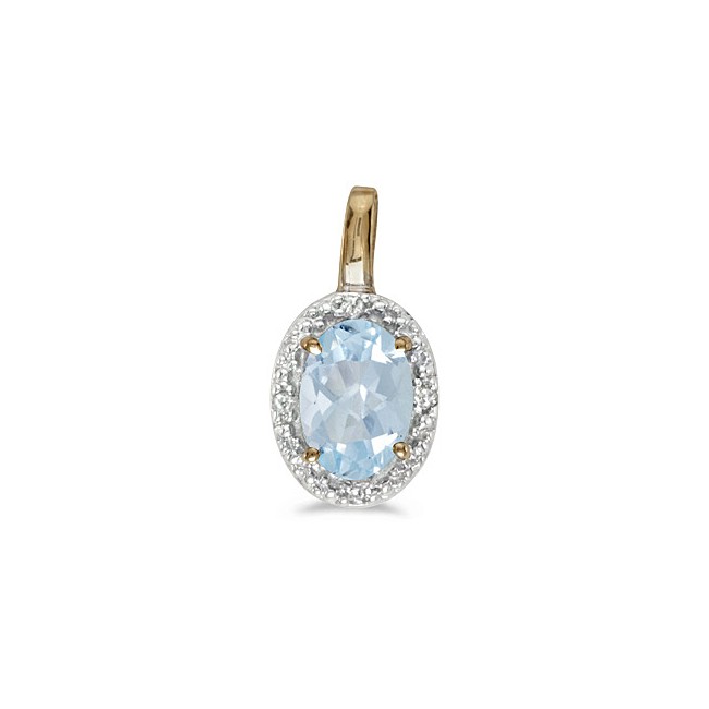 14k Yellow Gold Oval Aquamarine And Diamond Pendant