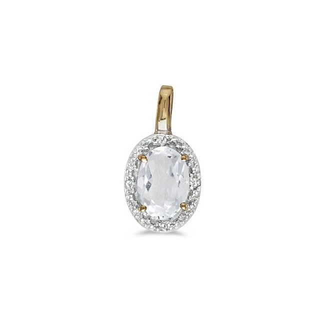 14k Yellow Gold Oval White Topaz And Diamond Pendant