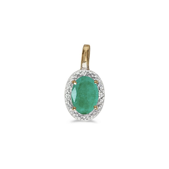 14k Yellow Gold Oval Emerald And Diamond Pendant