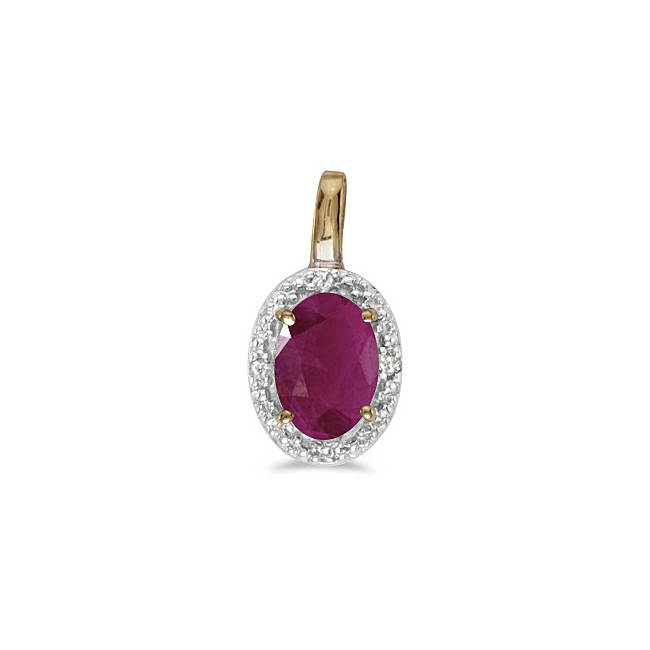 14k Yellow Gold Oval Ruby And Diamond Pendant