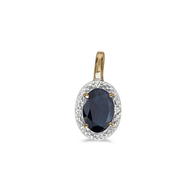 14k Yellow Gold Oval Sapphire And Diamond Pendant