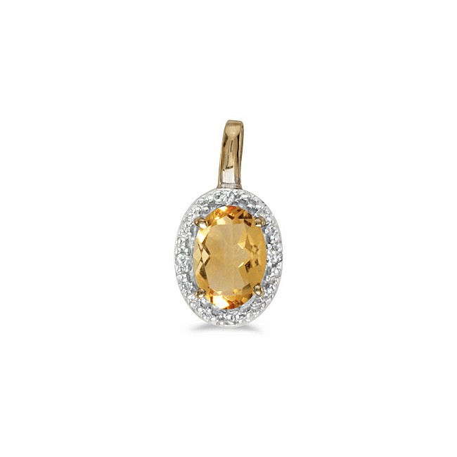 14k Yellow Gold Oval Citrine And Diamond Pendant