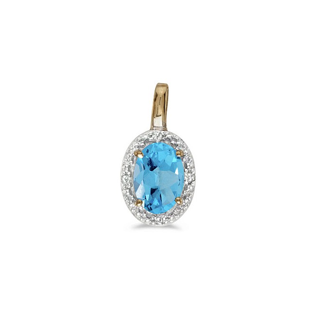 14k Yellow Gold Oval Blue Topaz And Diamond Pendant