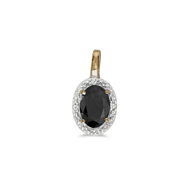 14k Yellow Gold Oval Onyx And Diamond Pendant