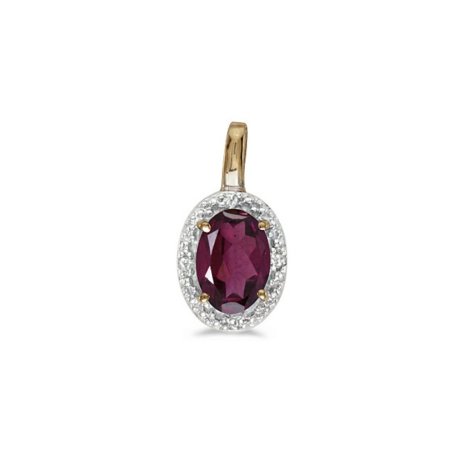 14k Yellow Gold Oval Rhodolite Garnet And Diamond Pendant