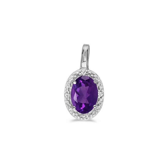 14k White Gold Oval Amethyst And Diamond Pendant