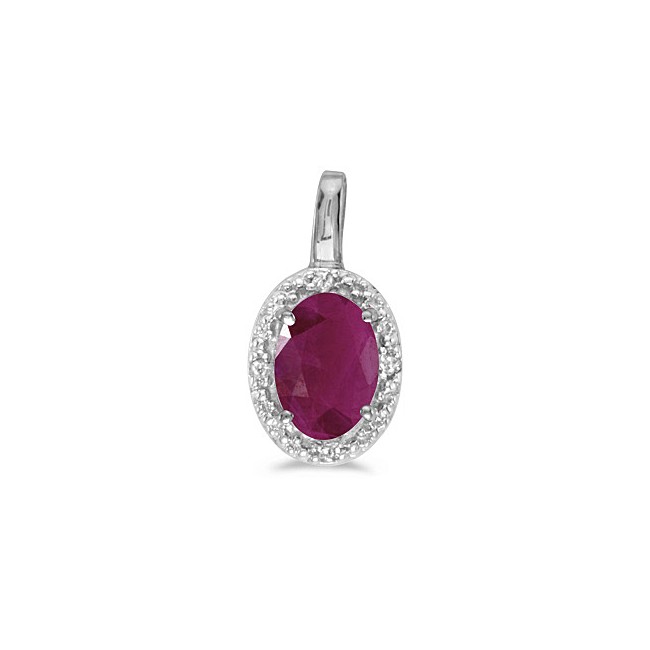 14k White Gold Oval Ruby And Diamond Pendant