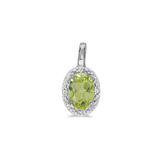 14k White Gold Oval Peridot And Diamond Pendant