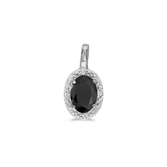 14k White Gold Oval Onyx And Diamond Pendant