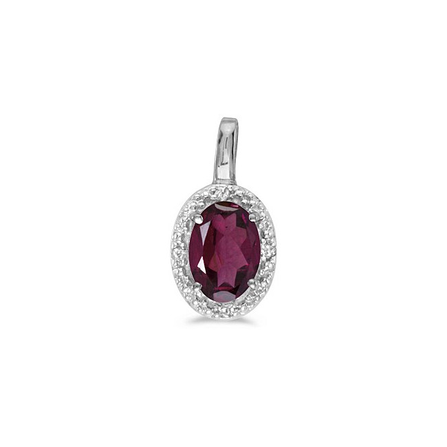 14k White Gold Oval Rhodolite Garnet And Diamond Pendant