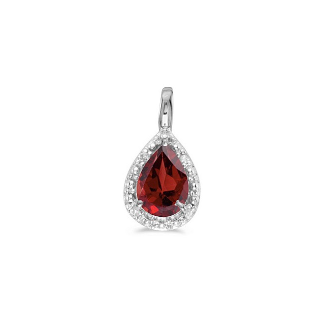 14k White Gold Pear Garnet Pendant