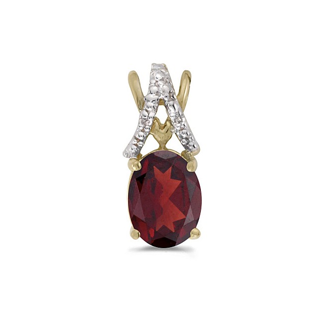 14k Yellow Gold Oval Garnet And Diamond Pendant